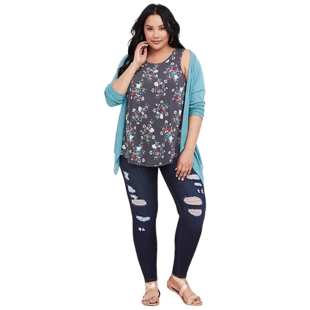 Torrid Grey Floral Crepe Tank Top In Multi Floral Women’s Size 1